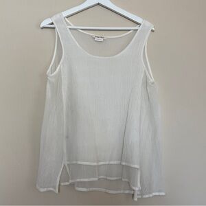 Crea Concept Sheer White Crinkle Sleeveless Tank Top Women’s One Size